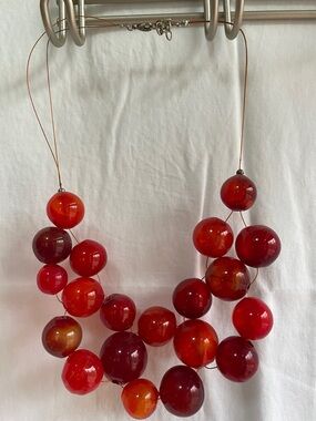 Handcrafted Red Glass Bead Statement Necklace - Women Jewelry